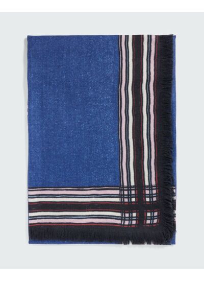 Carré imprimé lisières contrastées - Accessoire - BLEU ATLANTIDE