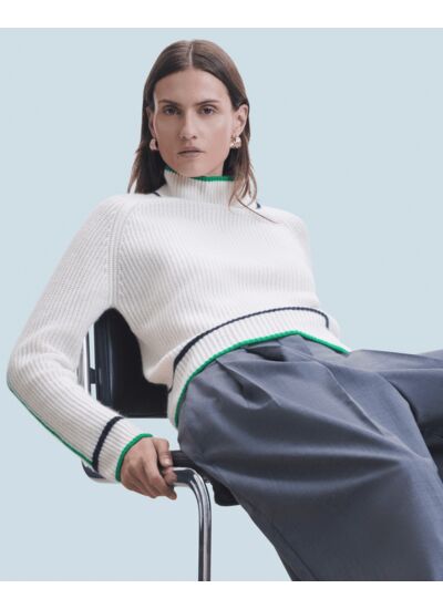 Pull Col Montant Tricolore Maille Perlée