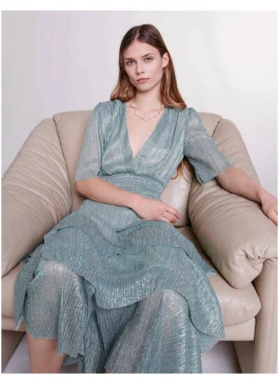 Robe à volants en lurex stretch