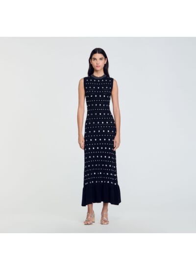 Robe longue en maille à studs