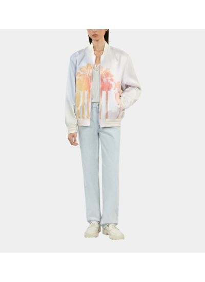 Blouson Satiné Rose Et Lilas Avec Palmiers Femme