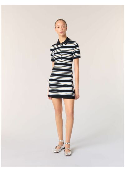 Robe polo en maille à rayures