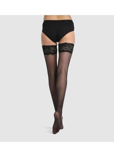 Bas autofixant semi-opaque noir jarretière dentelle Dim Up Sexy 25D