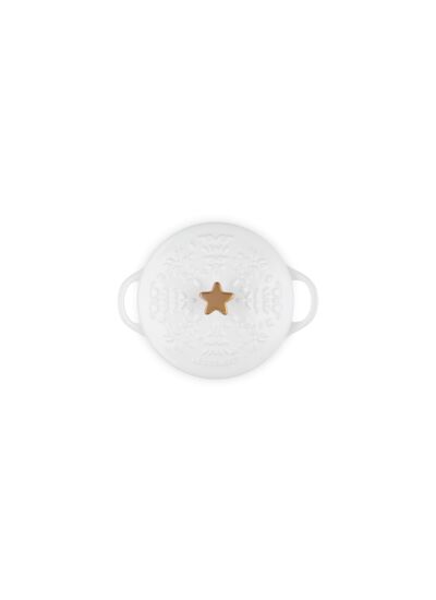 Mini Cocotte Ronde Relief Blanc 14cm Bouton Étoile Doré