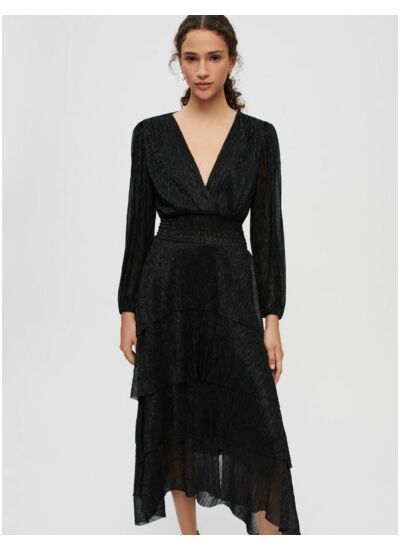 Robe à volants en lamé stretch plissée