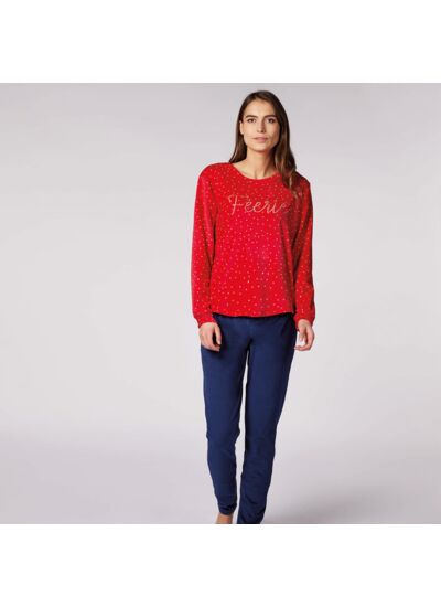 Pyjama femme MARCHÉ DE NOËL rouge/marine