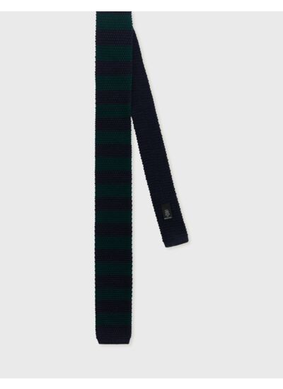Cravate 6,5cm en tricot de laine à bandes vertes et bleues vert