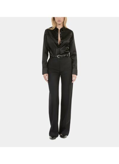 Chemise Satinée Style Western Noire Femme