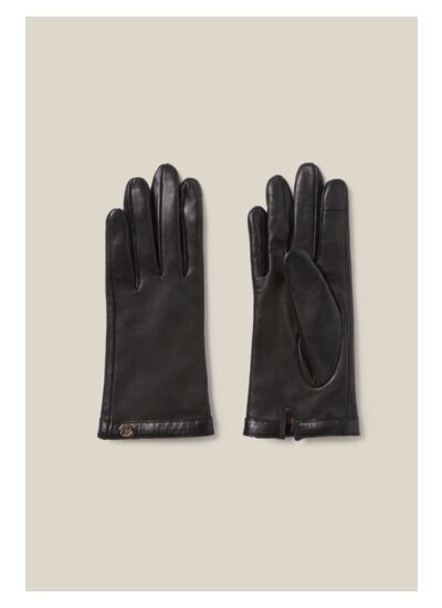 Gants cuir noir monogramme CP doré