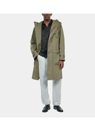 Parka Longue À Capuche Kaki Homme