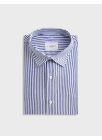 Chemise col figaret avec poignets mousquetaires en twill rayé marine