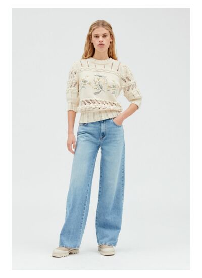 Pull maille broderies mimosa