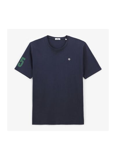 T-shirt manches courtes col rond en coton avec imprimé 15 bleu navy