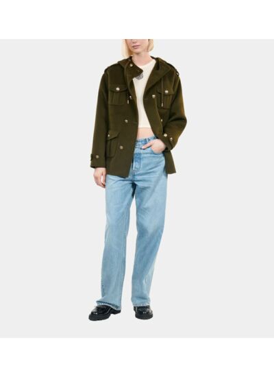 Blouson Style Officier En Laine Mélangée Kaki Femme