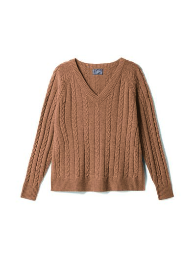 Pull V à torsades - Femme - CARAMEL