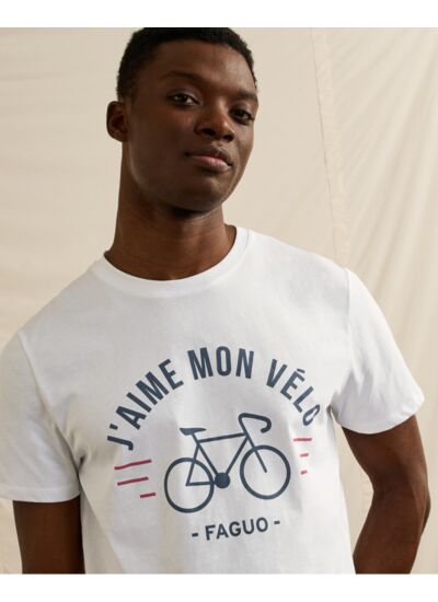 T-shirt col rond blanc J'aime mon vélo