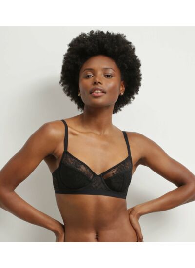 Soutien-gorge à armatures en dentelle noire à feuillage Mod de Dim