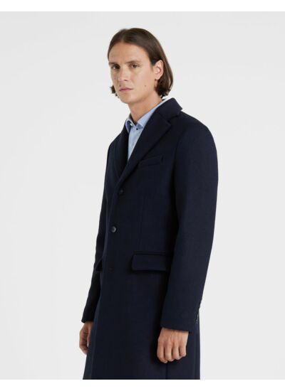 Manteau Evan en drap de laine marine