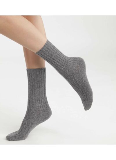 Chaussettes femme en maille côtelée unie Gris Chiné Dim Bambou