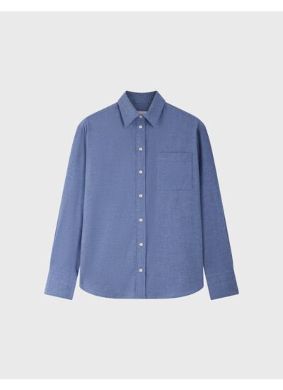 Chemise charlotte avec poche poitrine en flanelle de coton unie bleu