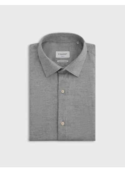 Chemise auguste col français en flanelle de coton et cachemire unie gris