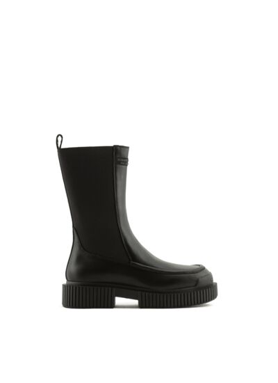 Bottes demi-tasse en cuir de veau - noir + noir