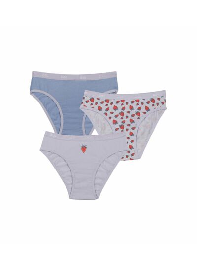 Lot de 3 culottes fille en coton stretch motif fraise Lila Les Pockets