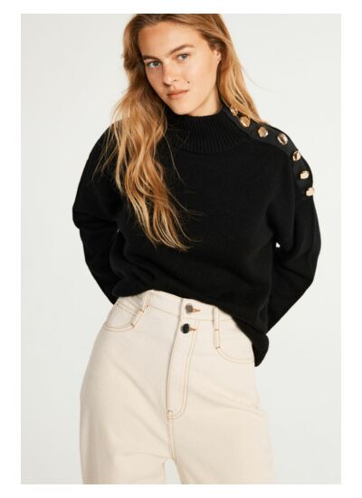 Pull à col cheminée en laine traçable