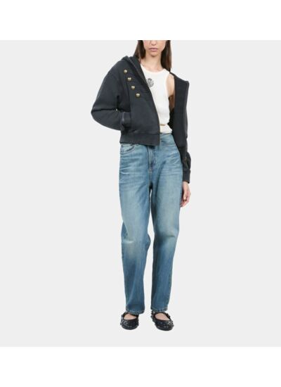 Sweatshirt Style Officier À Capuche Noir Femme