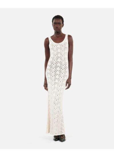 Robe Longue Écrue En Maille Femme