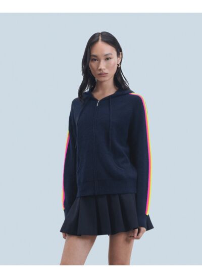 Pull Hoodie Bandes Manches Multicolore Léger