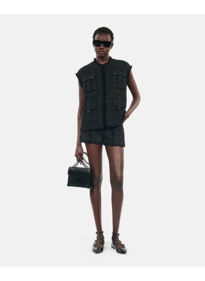 Black Tweed Sleeveless Jacket Femme