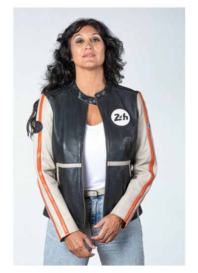 Blouson Cuir 24h Le Mans Femme Malia noir.écru