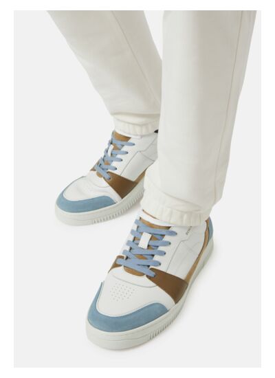 Sneakers Beige Et Bleu Clair En Cuir