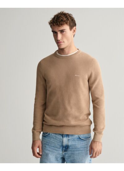 Cotton PiquÃ© Crew Neck Sweater