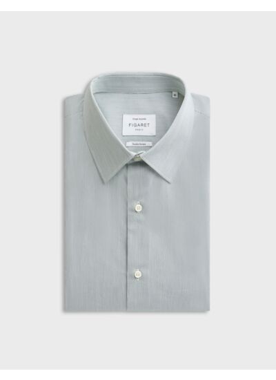 Chemise col figaret en popeline rayée vert