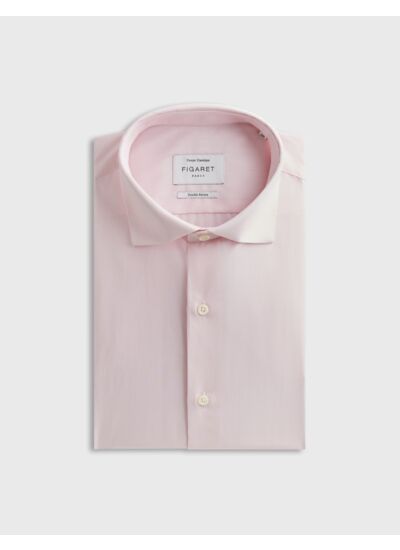 Chemise col italien en popeline rayée rose