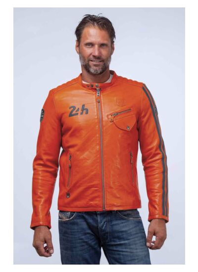 Blouson cuir 24 H Le Mans Marne4 orange