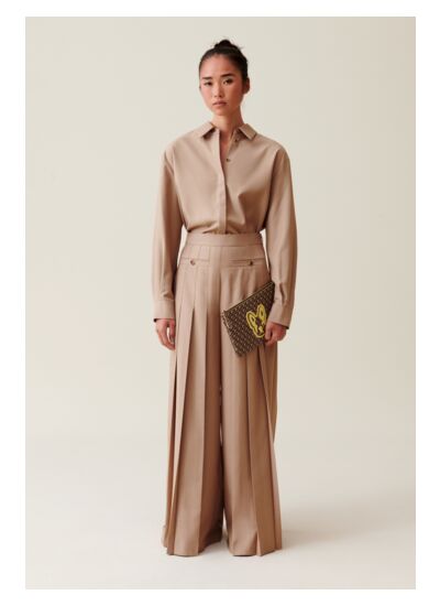 Pantalon plissé taille haute évasé