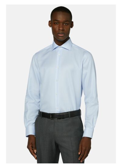 Chemise En Sergé de Coton Bleu Clair Slim Fit