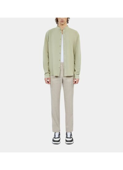 Chemise Vert Clair En Coton Et Lin Homme