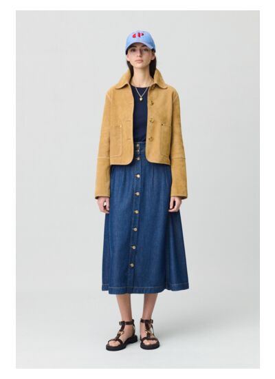 Jupe denim longue à boutons