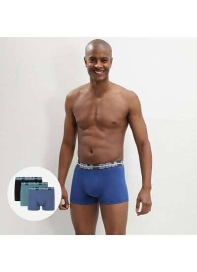 Lot de 3 boxers bleu noir coton stretch ceinture colorée Dim Powerful