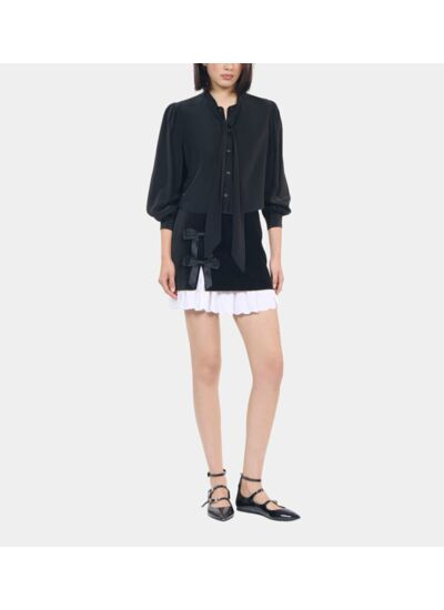 Chemise Courte En Soie Noire Femme