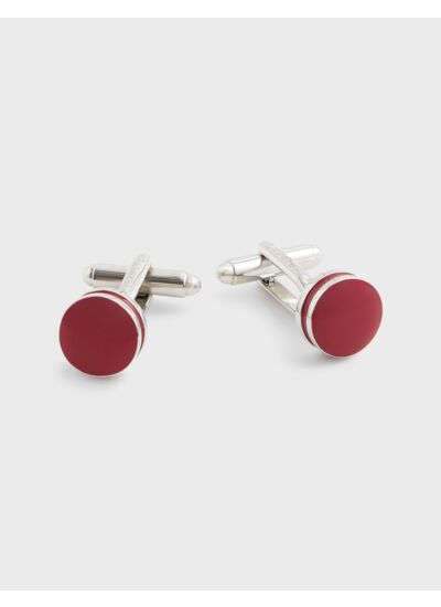 Boutons de manchette cerclage argenté et résine rouge rouge