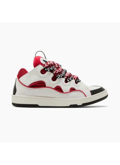 Lanvin Leather Curb Sneaker White Red