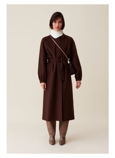 Manteau long ceinturé marron