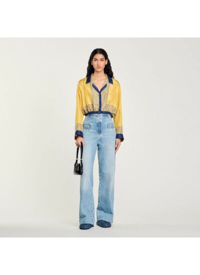 Chemise courte en soie imprimée