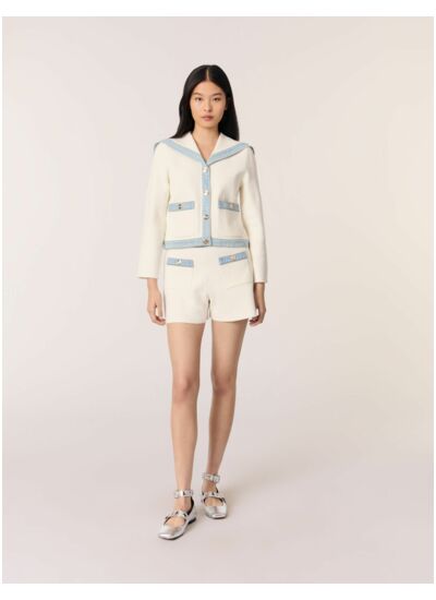 Cardigan col marin à détails denim