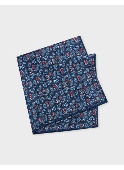 Pochette en twill de soie à motifs paisley marine